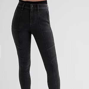 Express High Waisted Washed Black Utility Skinny Jeans